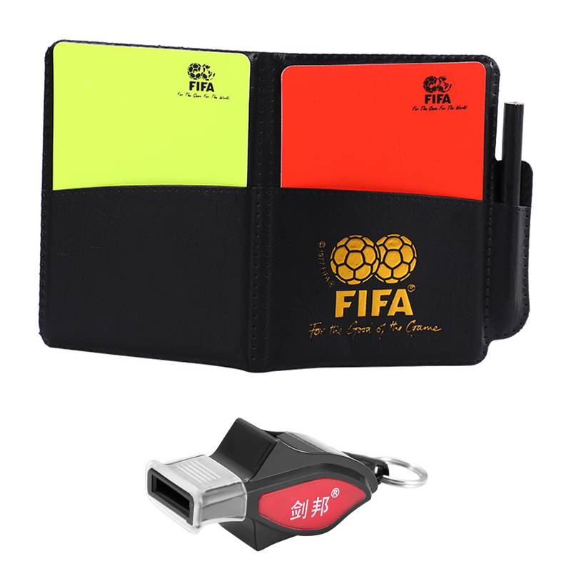 Red and yellow card+mouth whistle
