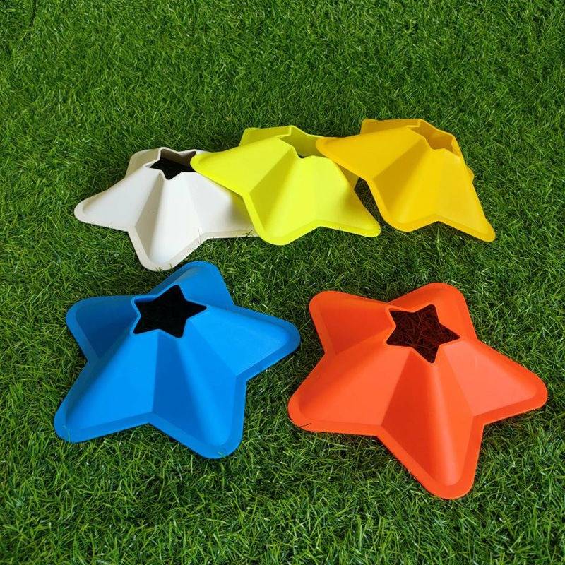 Twenty installations of mixed color pentagram logo disc