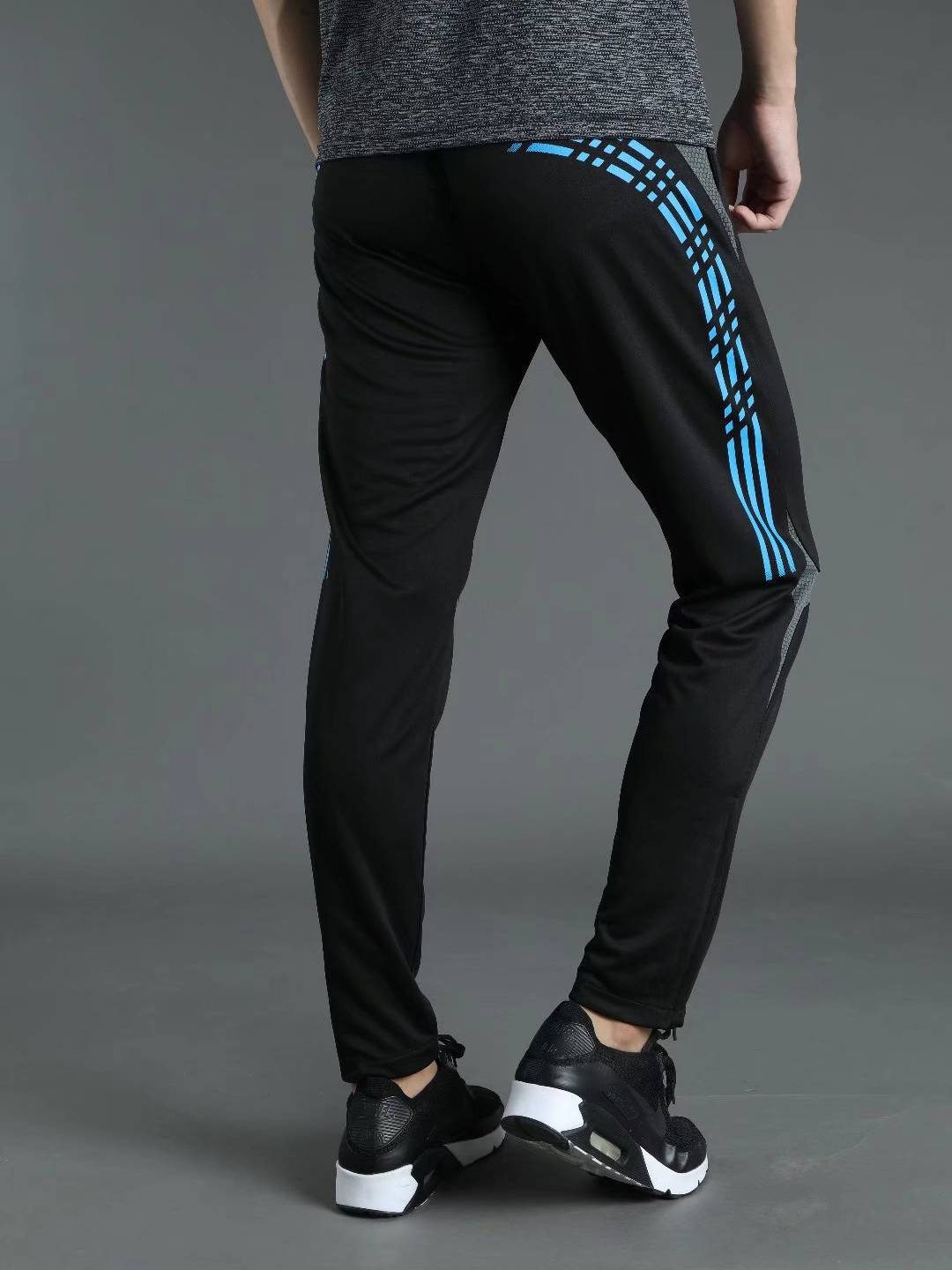 Casual cycling pants men's training football trousers training pants, leg tight zipper pants, track and field black sports pants