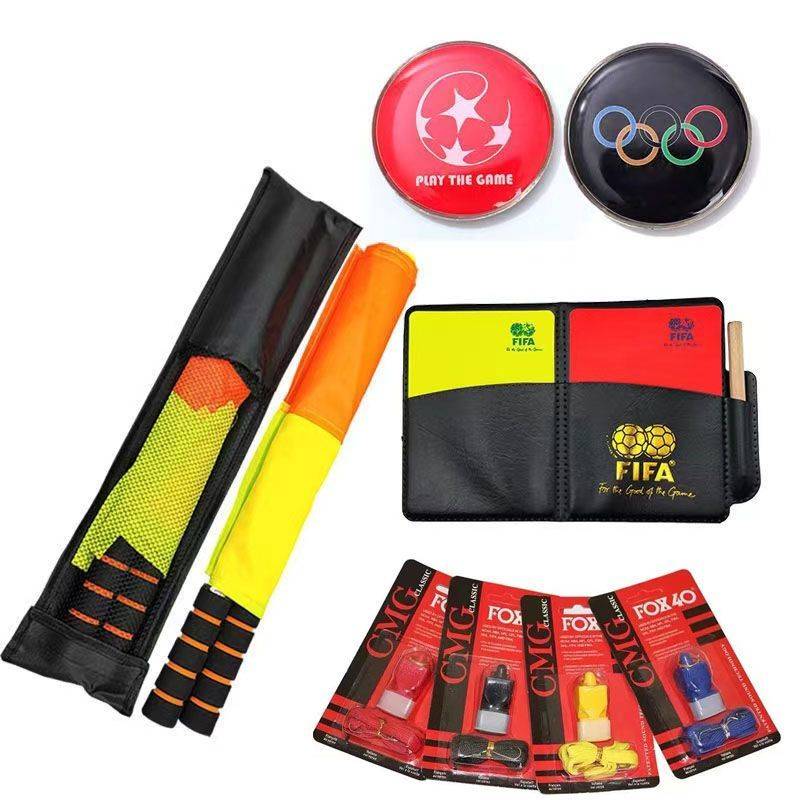 Red and yellow card+pick coin+whistle+patrol flag