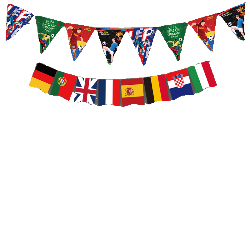 2024 European Cup Decoration Sports Lottery Bar Home Living Room Laboratory Theme Decoration Football Pendant Pulling Flag Lottery Flag
