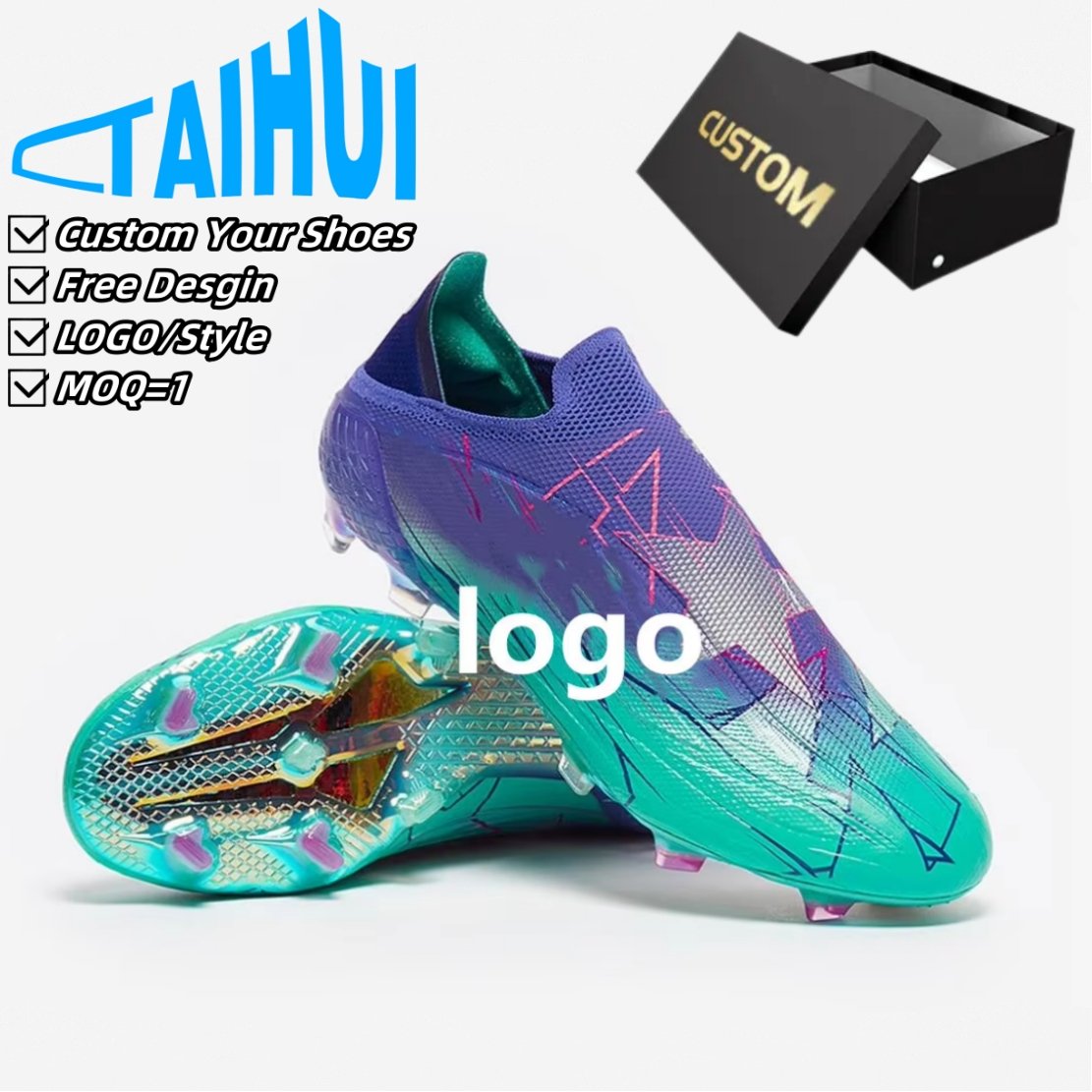 Design LOGO Factory Custom Professional Competition Indoor Outdoor Training Football Shoes Long Spikes Men Soccer Shoes Custom