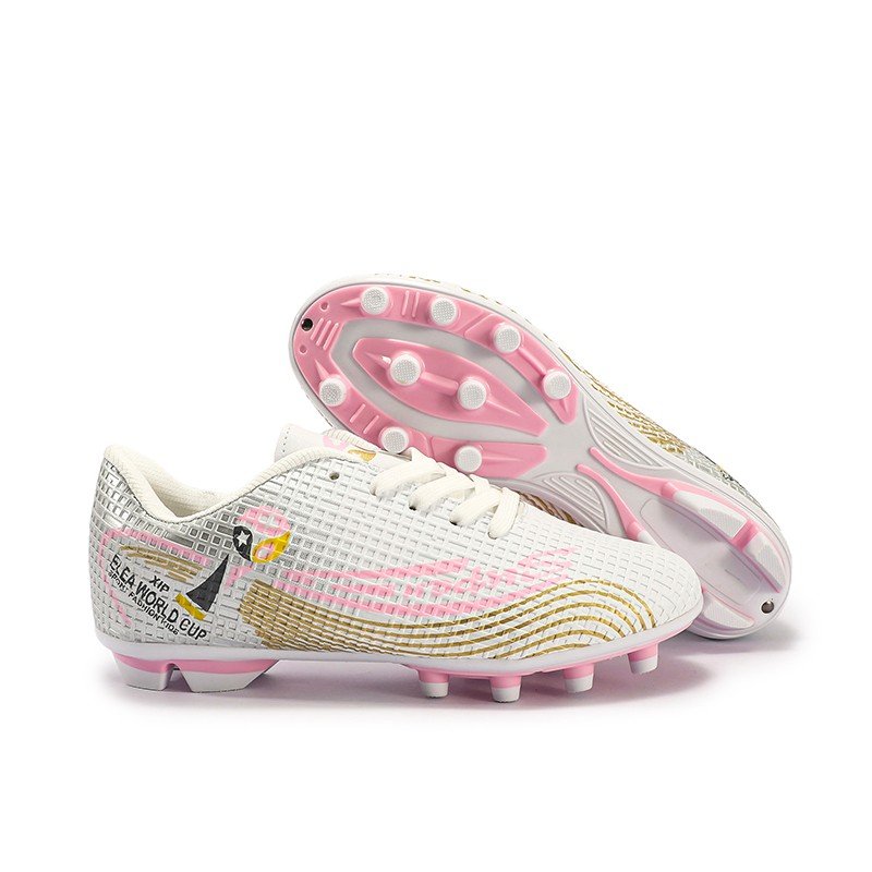 Wholesale Pink Leather Football Boots Children's Soccer Shoes in Stock Low-Priced for Summer and Winter Use