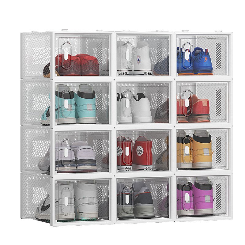 Clear Plastic Stackable Shoe Storage Box Large Top Sneaker Containers High Heels Organizer Rack for Closet Entryway Size 13