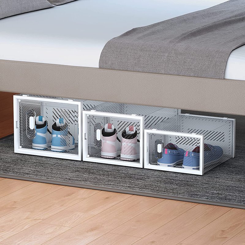 Clear Plastic Stackable Shoe Storage Box Large Top Sneaker Containers High Heels Organizer Rack for Closet Entryway Size 13