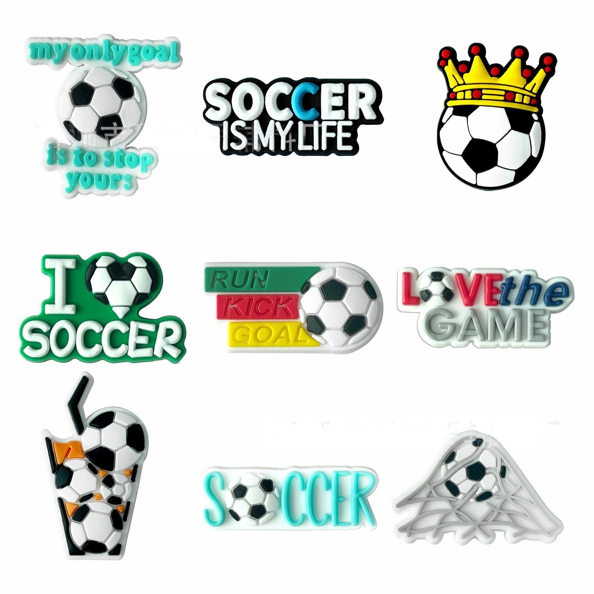 RTS Wholesale sport soccer shoe charms for 2024 PVC designer clog charm vendor football pvc shoe decorations rubber shoe charms