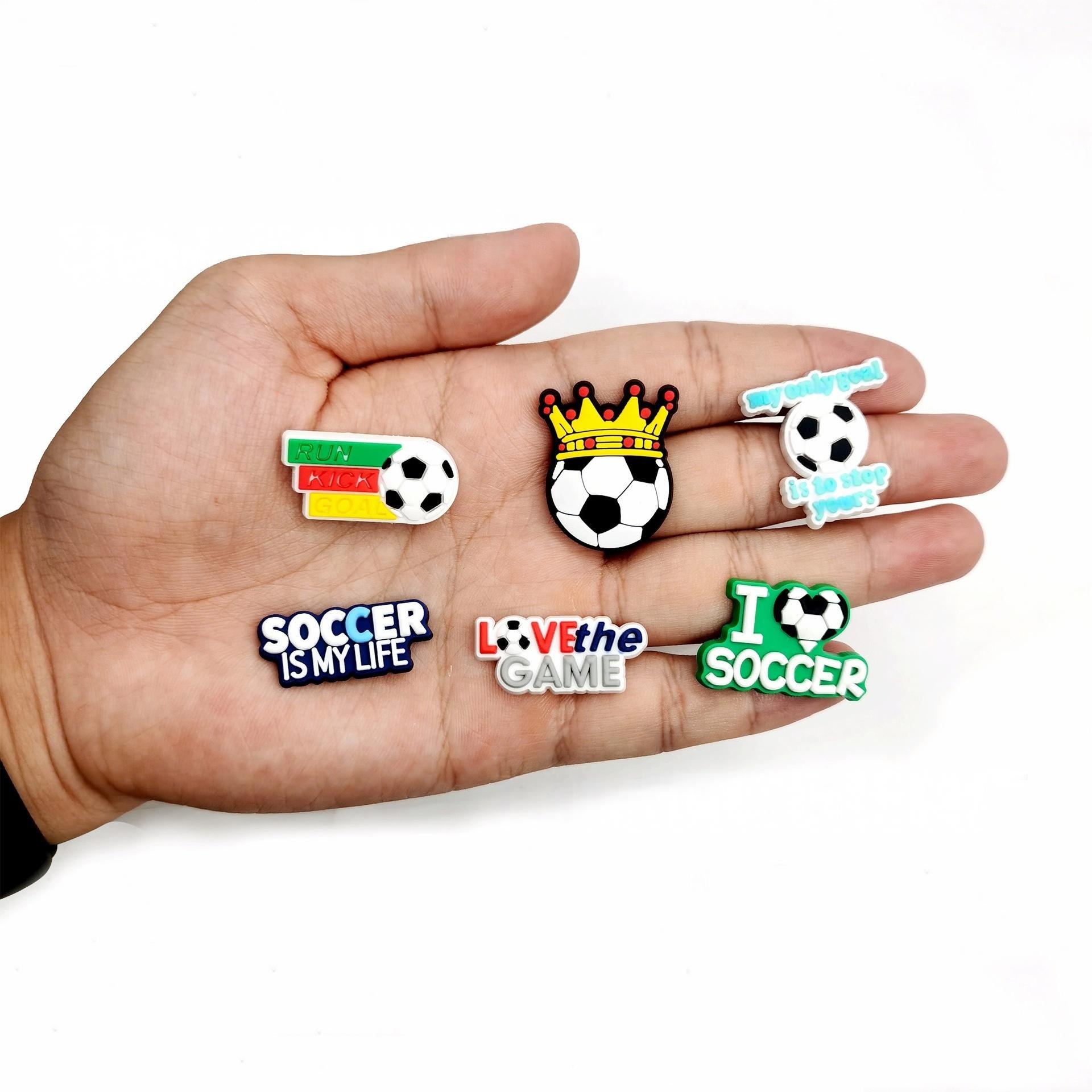 RTS Wholesale sport soccer shoe charms for 2024 PVC designer clog charm vendor football pvc shoe decorations rubber shoe charms