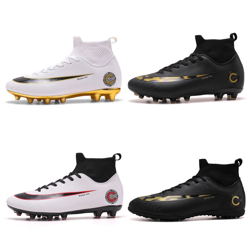 High Top Flying Knitted Socks Tf Broken Nails Artificial Turf Ag Nails Leather Feet Men Futsal Training Spike Shoes Soccer Shoe