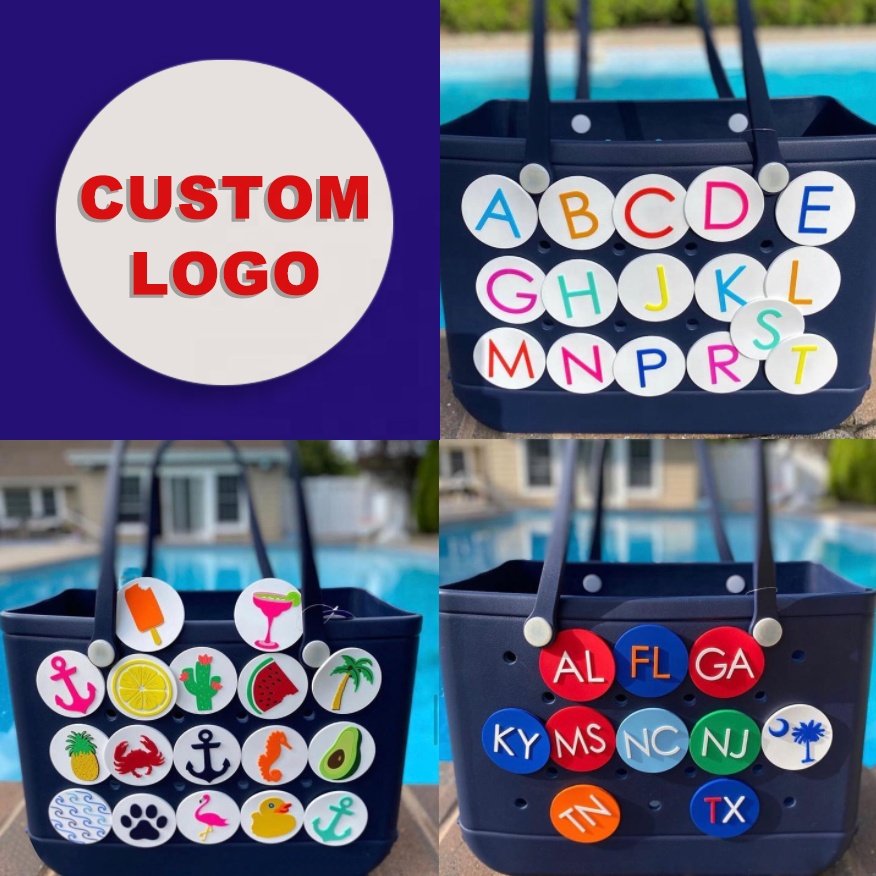 Custom Logo Wholesale New Design Blank PVC Makeup Handbag Tote Silicone Beach Insert Bogg Bag Bit Charms Accessories Available
