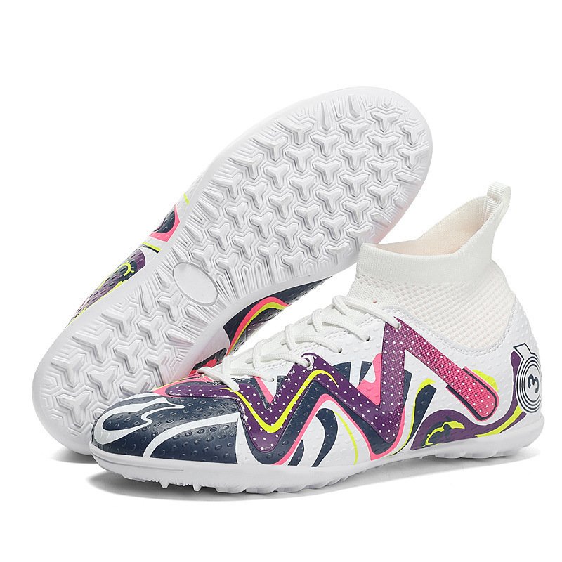Wholesale Ronaldo high top graffiti soccer shoes men's adult training sneakers long spikes broken armor soccer shoes winter