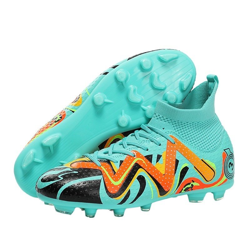 Wholesale Ronaldo high top graffiti soccer shoes men's adult training sneakers long spikes broken armor soccer shoes winter