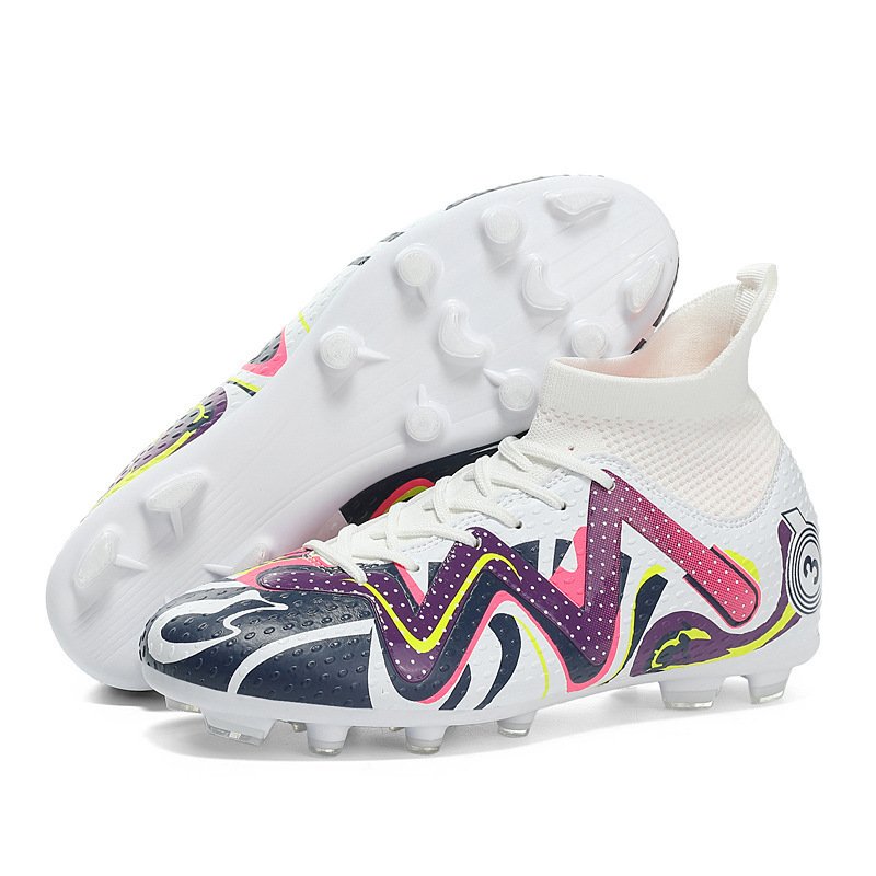 Wholesale Ronaldo high top graffiti soccer shoes men's adult training sneakers long spikes broken armor soccer shoes winter