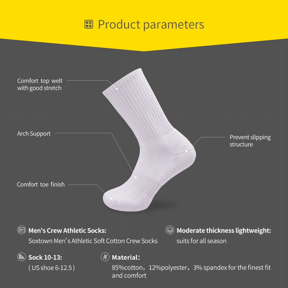 White Cotton Arch Support Black Custom Logo Sports Socks