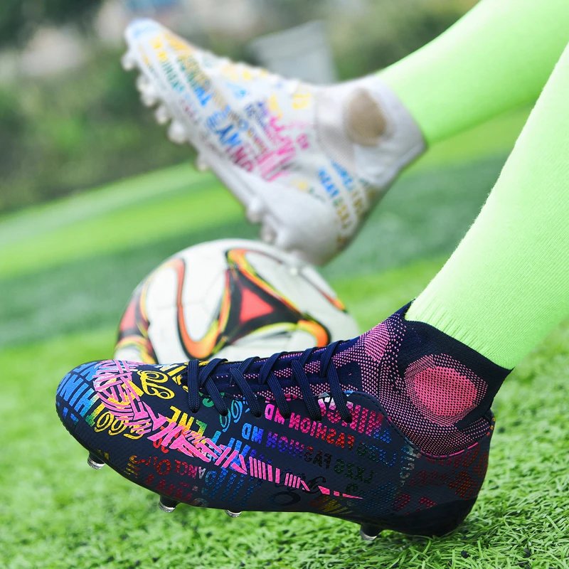 Original Mens Soccer Shoes Artificial Grass Long Spikes Field Training Football Shoes 2023 New Children Football Boots for Boys