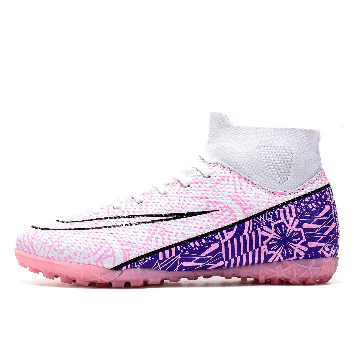 New Fashion Sports High Quality Turf Grass Pu Training Anti-slip Wear Resistant Football Shoes High Top Indoor Soccer Shoes