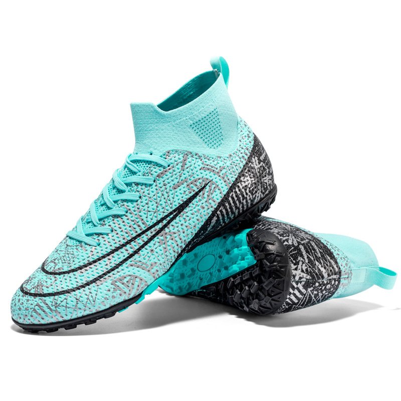 New Fashion Sports High Quality Turf Grass Pu Training Anti-slip Wear Resistant Football Shoes High Top Indoor Soccer Shoes