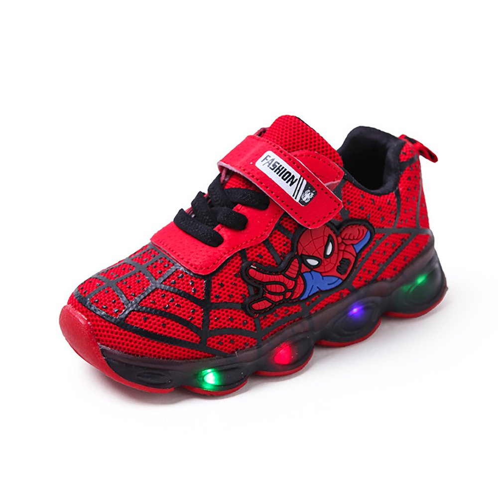 Wholesale New Sports Shoes Kids Spider Man LED Luminous Children's Shoes Boys Casual Shoes Stock Sneakers Soft Sole Cartoon
