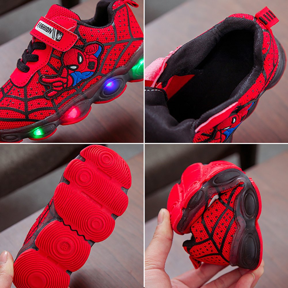 Wholesale New Sports Shoes Kids Spider Man LED Luminous Children's Shoes Boys Casual Shoes Stock Sneakers Soft Sole Cartoon