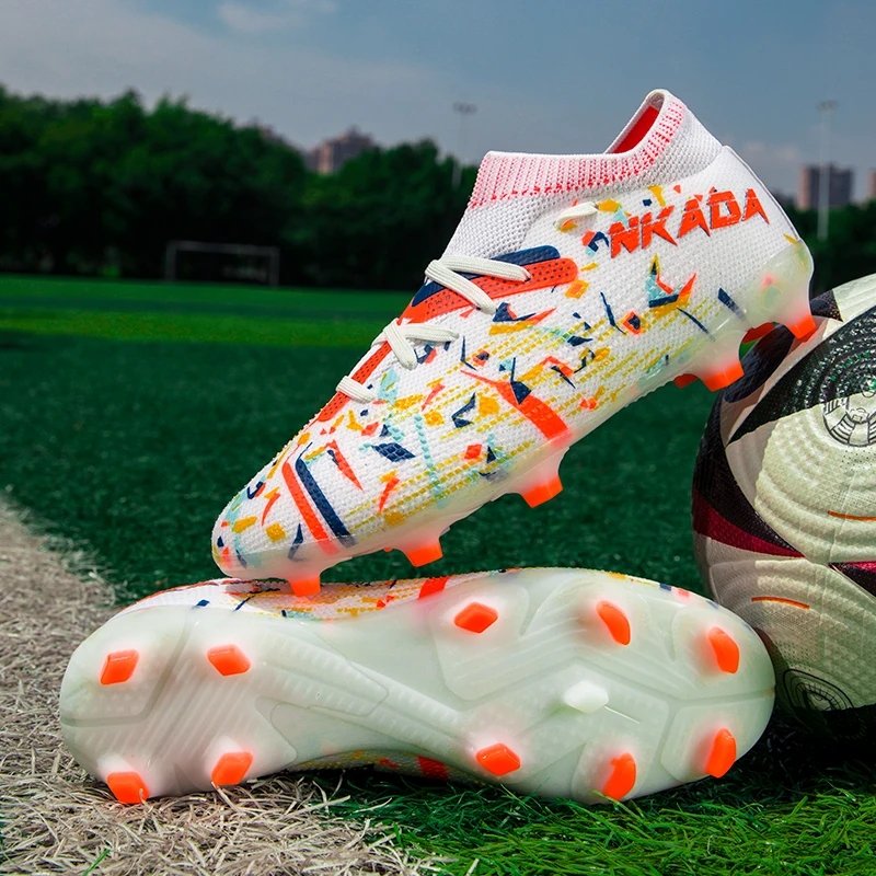 Men's TF/FG Football Boots High Top Soccer Shoes Comfortable Breathable Grass Non-Slip Training Sneakers Outdoor Footwears
