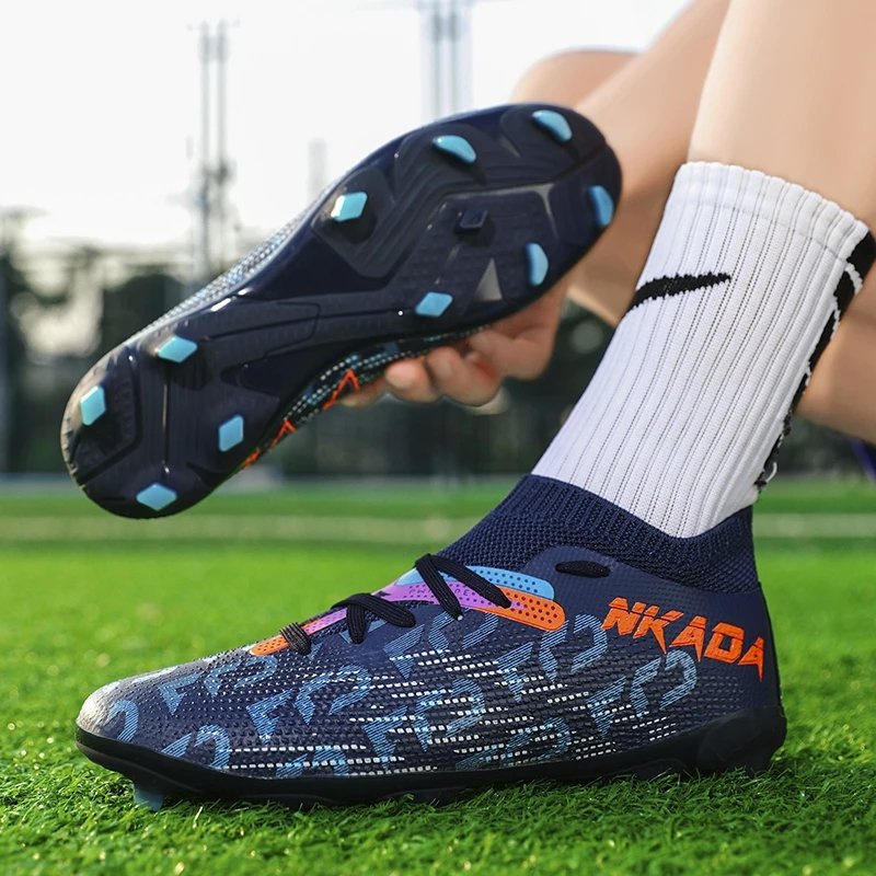 Men's TF/FG Football Boots High Top Soccer Shoes Comfortable Breathable Grass Non-Slip Training Sneakers Outdoor Footwears