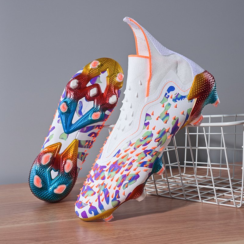 Customized High-end High Top White Training Children's Orange Big Spikes c Soccer Shoes Shredded Spikes for Men and Women