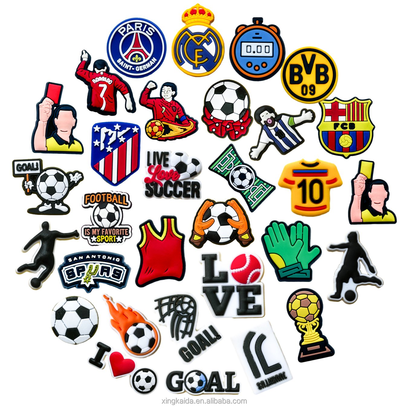 Wholesale PVC Rubber Men Boys Sneaker Ornaments Soft PVC Bracelet Decorations Shoe Charm Sports Themed Soccer Teams Shoe Charms