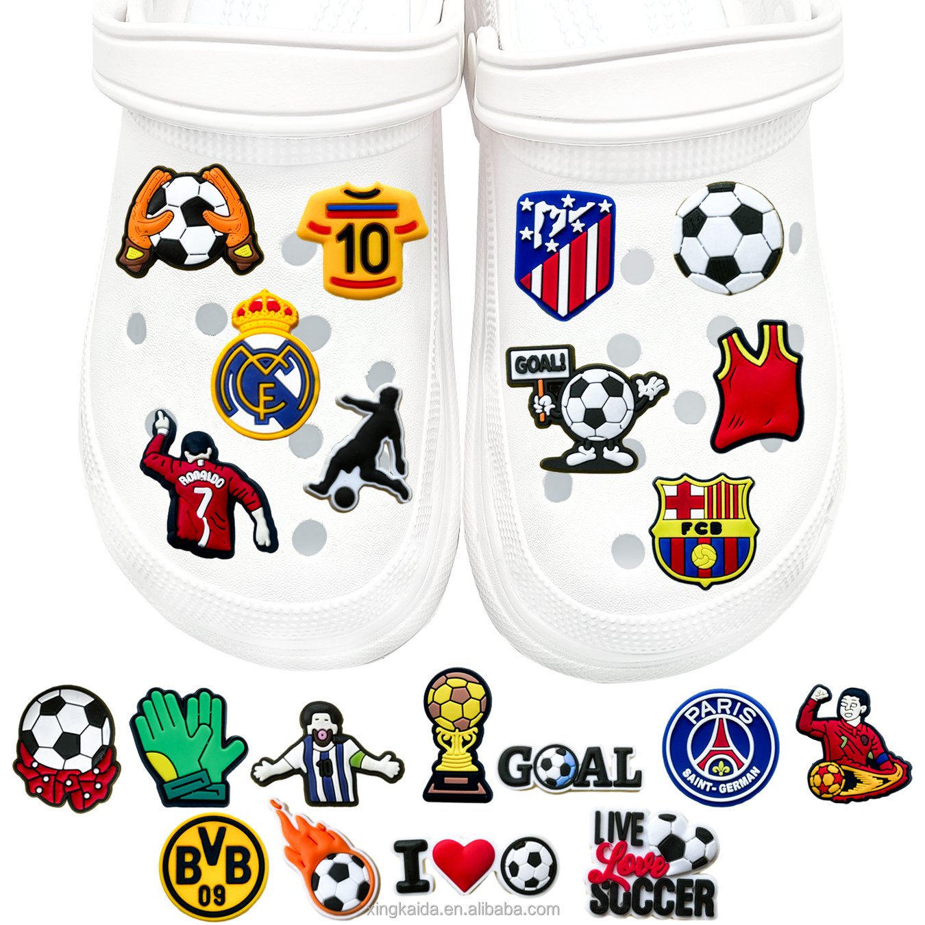 Wholesale PVC Rubber Men Boys Sneaker Ornaments Soft PVC Bracelet Decorations Shoe Charm Sports Themed Soccer Teams Shoe Charms