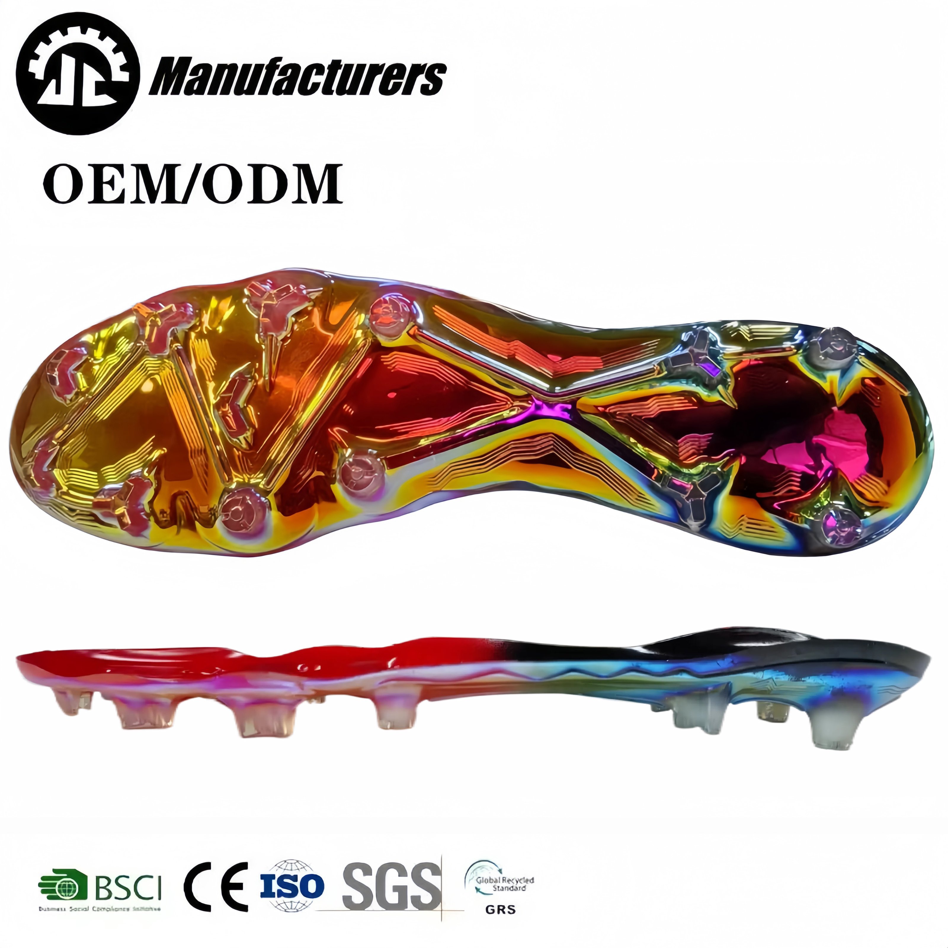 Wholesale wear-resistant soccer sole men football shoe outsole outdoor tpu Colorful electroplating Football shoes sole