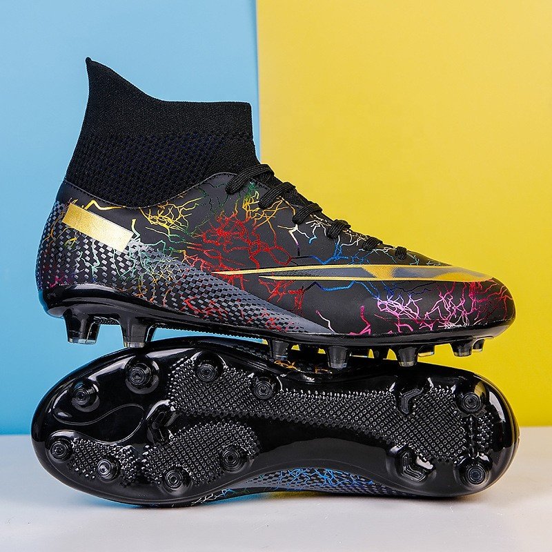 Men's Soccer turf shoes Cleats Lace-Up High-Tops Non-Slip Spikes Outdoor Training Football Boots big size EU 48 47 US 14 13