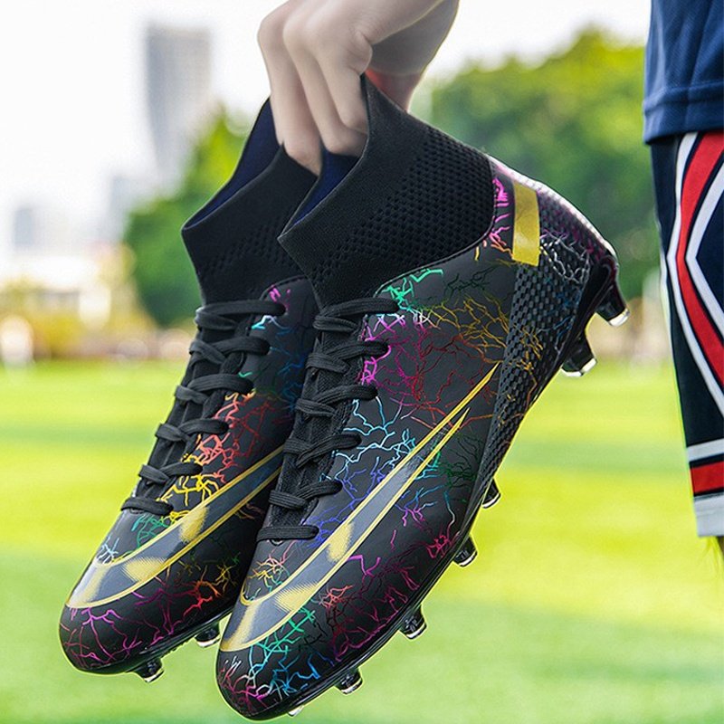 Men's Soccer turf shoes Cleats Lace-Up High-Tops Non-Slip Spikes Outdoor Training Football Boots big size EU 48 47 US 14 13