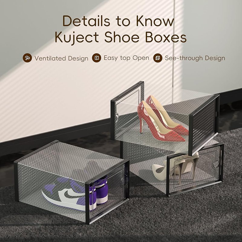 Size 11 Larger Shoe Storage Box Organizer Clear Plastic Stackable Sneaker Containers for Entryway Closet Shoe Rack Bin Holder