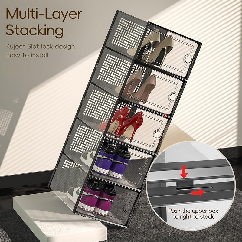Size 11 Larger Shoe Storage Box Organizer Clear Plastic Stackable Sneaker Containers for Entryway Closet Shoe Rack Bin Holder