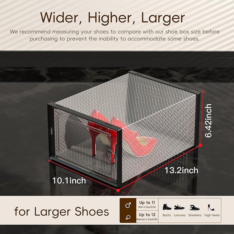 Size 11 Larger Shoe Storage Box Organizer Clear Plastic Stackable Sneaker Containers for Entryway Closet Shoe Rack Bin Holder