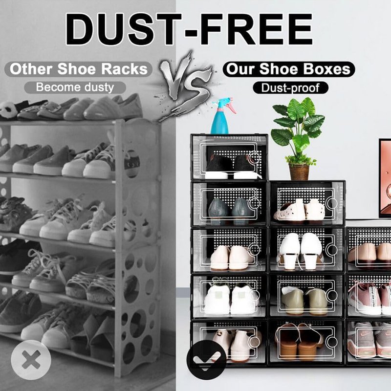 Size 11 Larger Shoe Storage Box Organizer Clear Plastic Stackable Sneaker Containers for Entryway Closet Shoe Rack Bin Holder