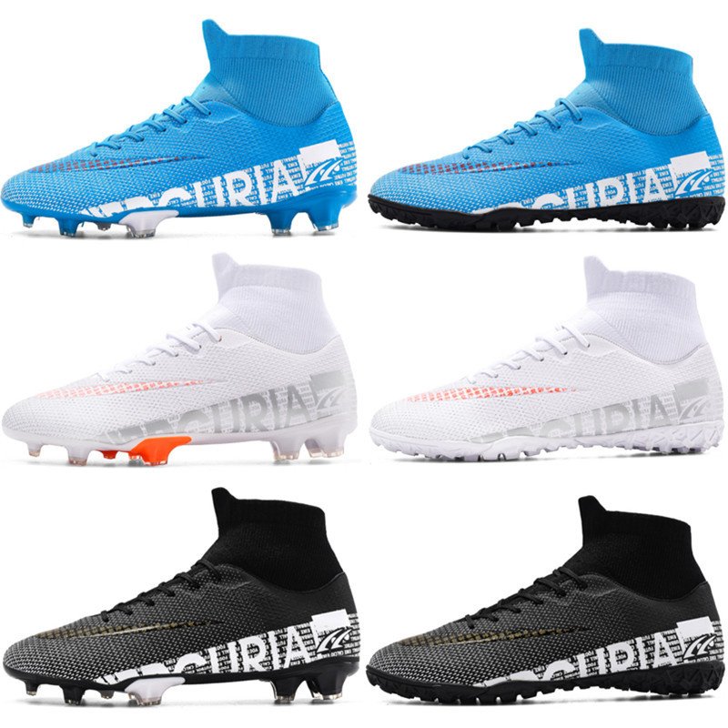 Men Soccer Shoes TF/FG High Ankle Football Boots Male Teenagers Adult Cleats Grass Training Match Sneakers 35-45