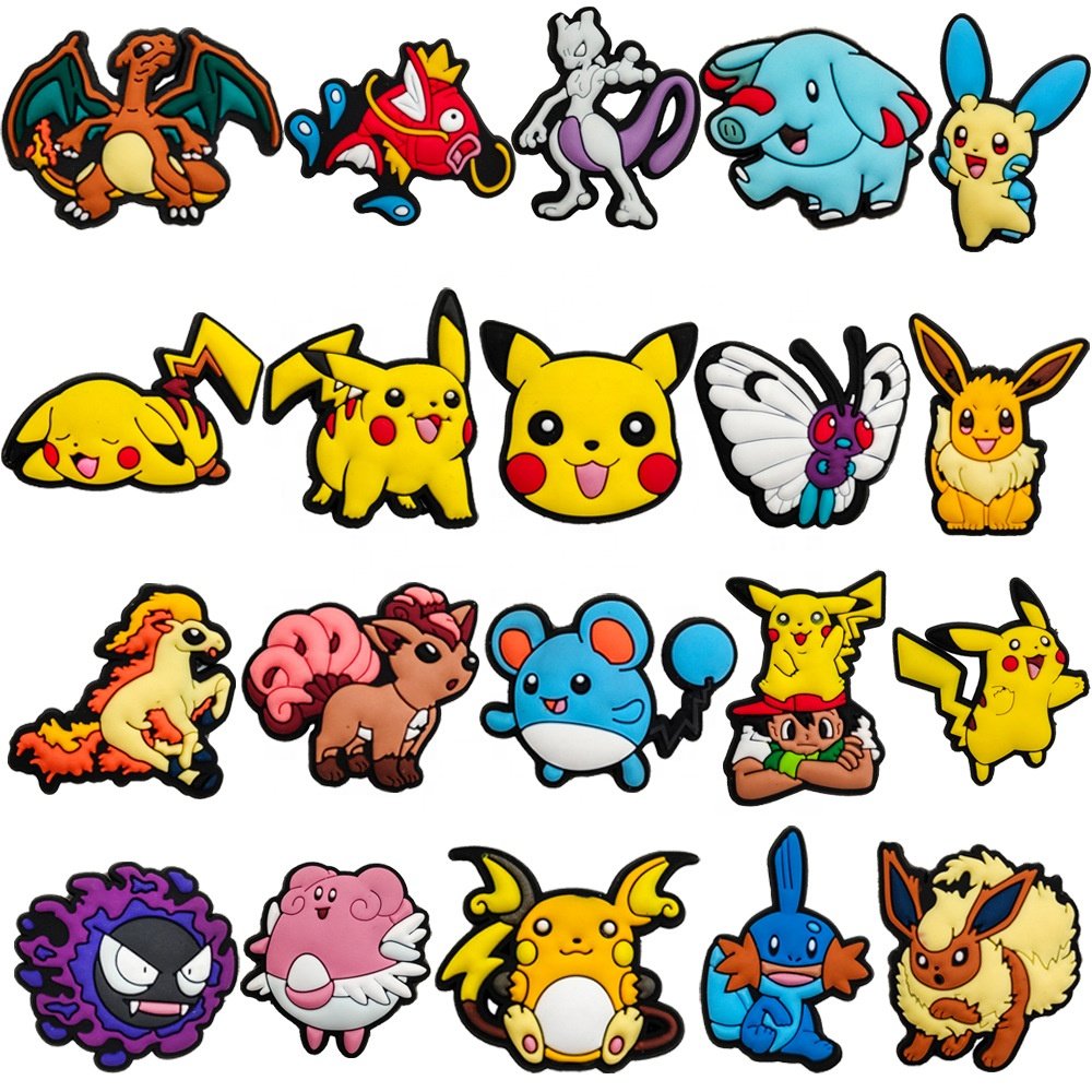 Factory Wholesale Cartoon Cute Pikachu Design PVC Shoes Charm Soft Glue DIY Shoe Accessories For Parties