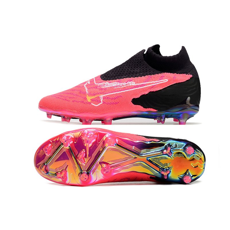 Top Quality Pink waterproof fully knitted electroplated sole soccer shoes FG 39-45