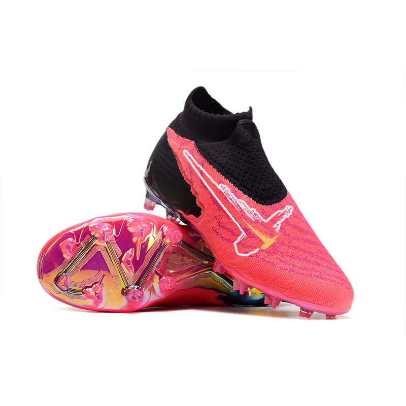 Top Quality Pink waterproof fully knitted electroplated sole soccer shoes FG 39-45