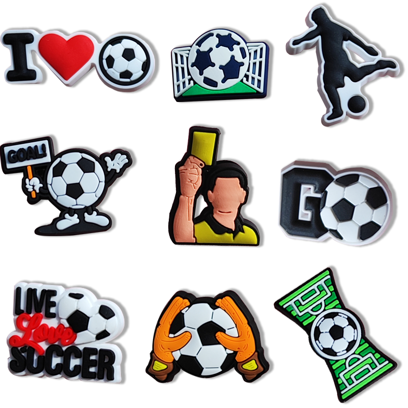 wholesale price shoe accessories charms cartoon 2d shoe charm football soft pvc soccer charms for decoration