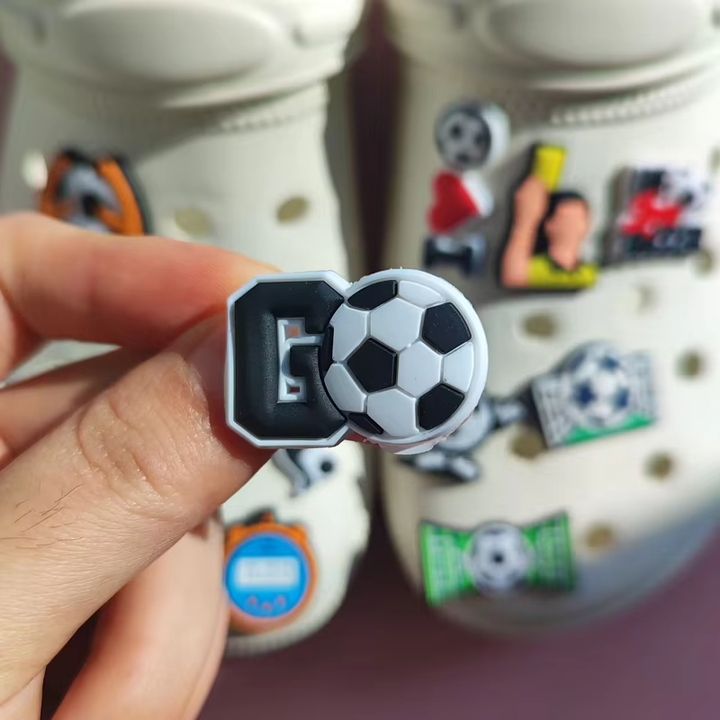 wholesale price shoe accessories charms cartoon 2d shoe charm football soft pvc soccer charms for decoration