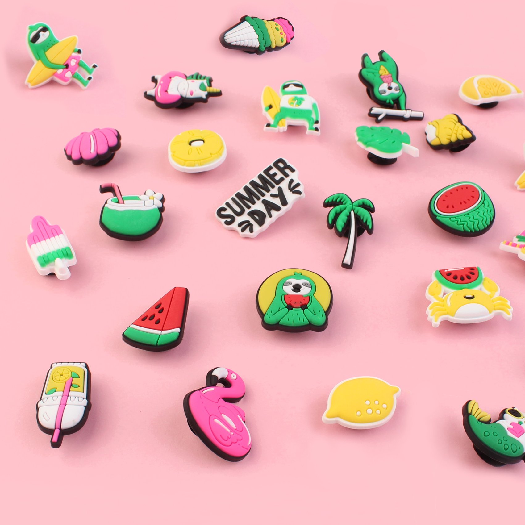 2024 New Arrival Wholesale PVC Custom Design Cute Kawaii Summer Vacation Sandbeach Surfing Swim Fruit Shoe Charms Accessories