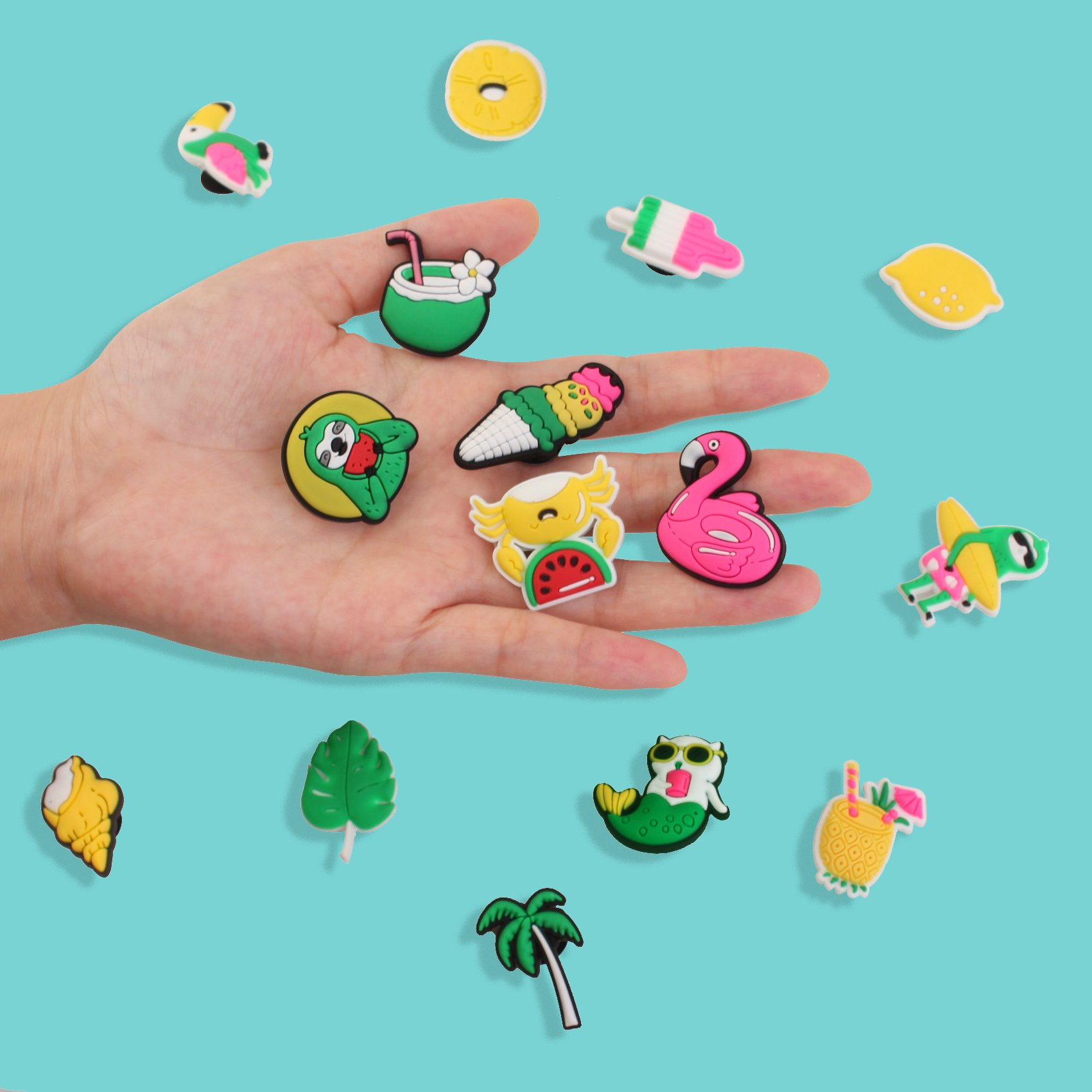 2024 New Arrival Wholesale PVC Custom Design Cute Kawaii Summer Vacation Sandbeach Surfing Swim Fruit Shoe Charms Accessories