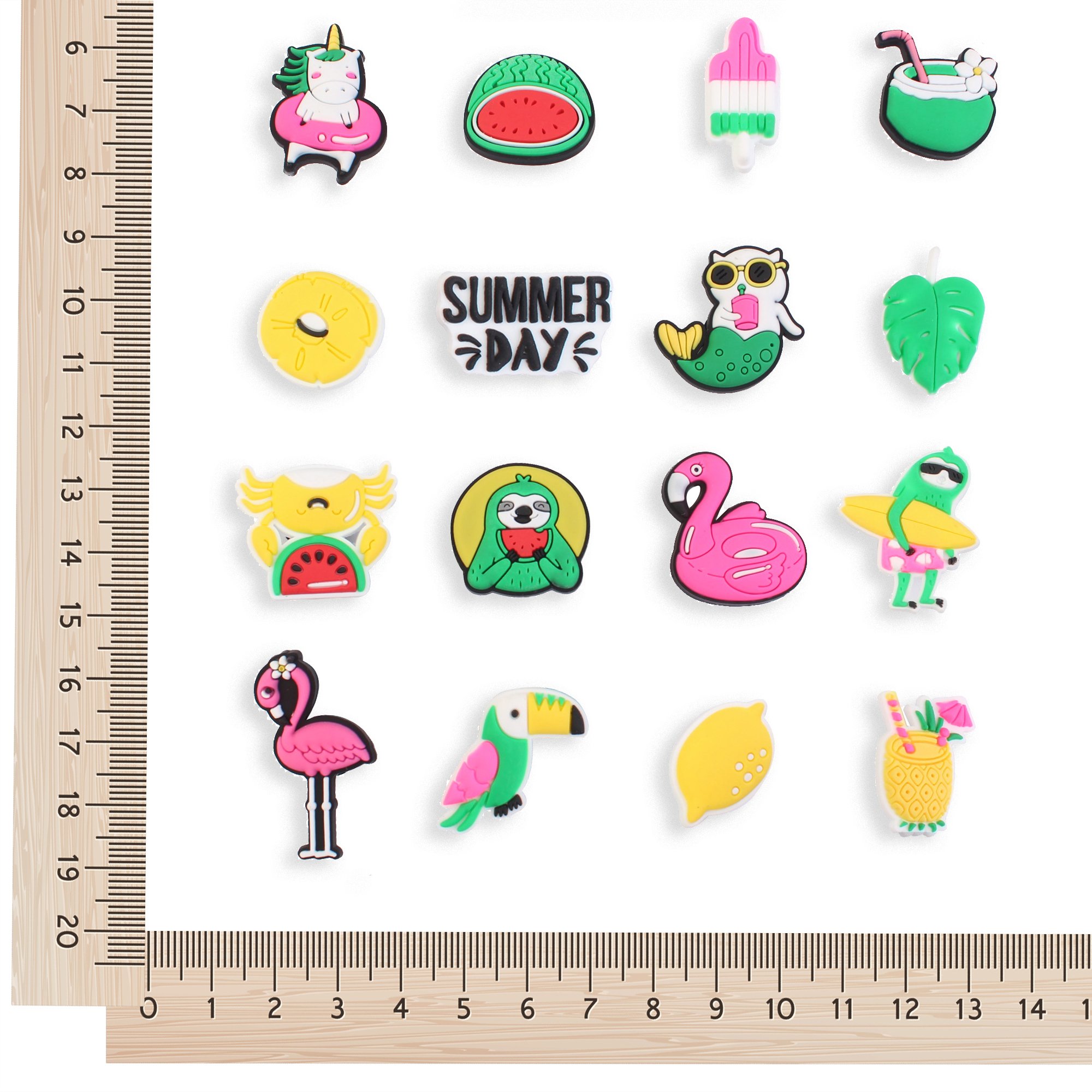 2024 New Arrival Wholesale PVC Custom Design Cute Kawaii Summer Vacation Sandbeach Surfing Swim Fruit Shoe Charms Accessories