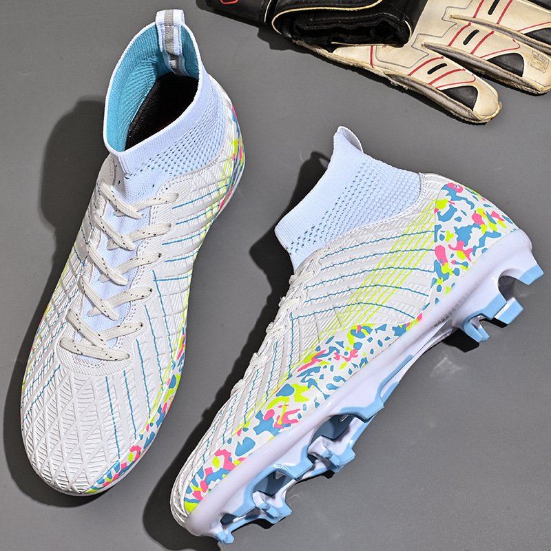High-top soccer shoes long spikes adult broken spikes casual grass training shoes student game sneakers wholesale