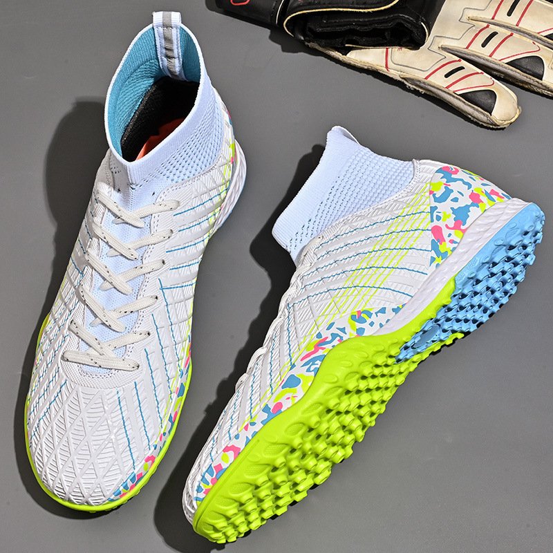 High-top soccer shoes long spikes adult broken spikes casual grass training shoes student game sneakers wholesale