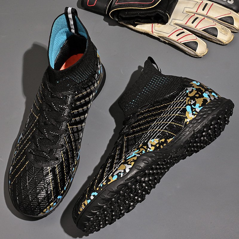 High-top soccer shoes long spikes adult broken spikes casual grass training shoes student game sneakers wholesale