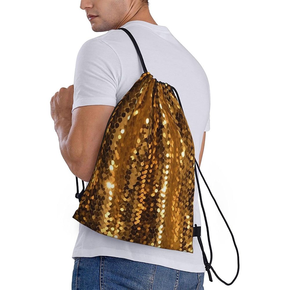 Gold Sequin Sparkle Drawstring Backpack Draw String Bag Waterproof Sports Bag Gym Cinch Bags for Women Men