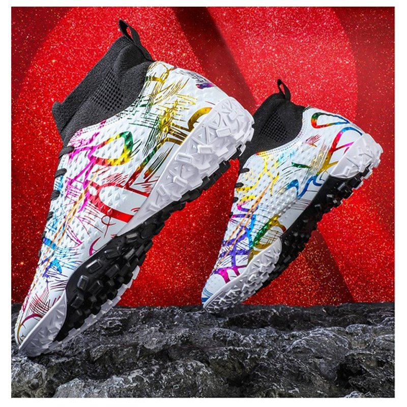 High-Tops Slip-on Lace Up Football Shoes for Male Outdoor Sport Soccer Shoes for Unisex-Adult Soccer Boots