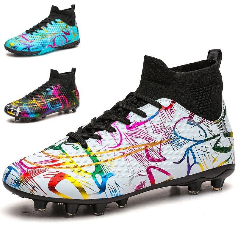High-Tops Slip-on Lace Up Football Shoes for Male Outdoor Sport Soccer Shoes for Unisex-Adult Soccer Boots