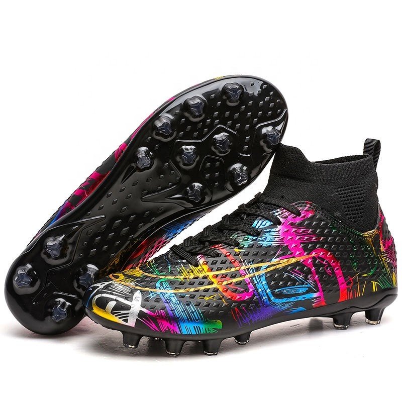 High-Tops Slip-on Lace Up Football Shoes for Male Outdoor Sport Soccer Shoes for Unisex-Adult Soccer Boots